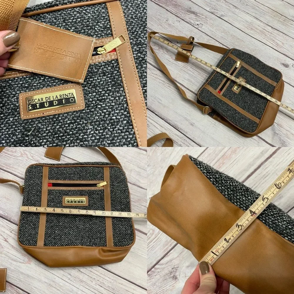 Oscar de La Renta Vintage Three Piece Luggage Set Tweed Bucle Black Tan Travel